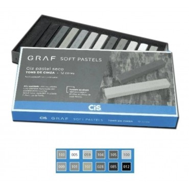 Giz Pastel Seco Graf Soft Cis Tons de Cinza - C/12 Cores