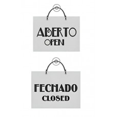 Placa de Sinalização ABERTO/FECHADO dupla face com cordão e ventosa - Prata