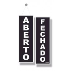 Placa de Sinalização ABERTO/FECHADO dupla face com cordão e ventosa - Preto