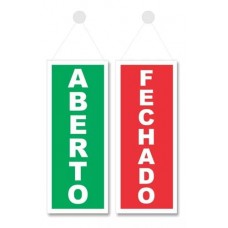 Placa de Sinalização ABERTO/FECHADO dupla face com cordão e ventosa - Vermelha e Verde