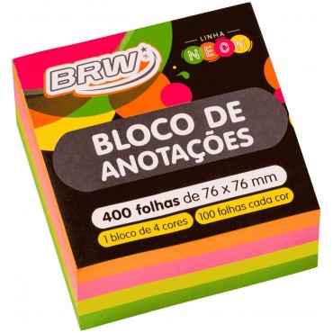 Bloco Adesivo 76x76 Cubo Neon BRW c/ 400 folhas