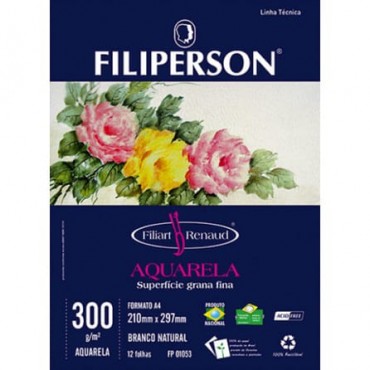 Bloco Aquarela A4 Filiperson Renaud 300g 12 Folhas Bloco Aquarela A4 Filiperson Renaud 300g 12 Folhas