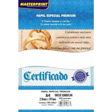 Papel A4 200g Couche Semi Brilho Branco c/ 50 folhas Masterprint Papel A4 200g Couche Semi Brilho Branco c/ 50 folhas Masterprint
