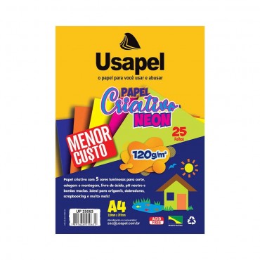 Papel Usapel Criativo A4 120g/m² 25 Folhas 5 Cores Neon Sortidas  Papel Usapel Criativo A4 120g/m² 25 Folhas 5 Cores Neon Sortidas