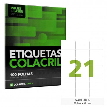 Etiqueta Colacril A4360 63.5x38,1 C/100 Folhas