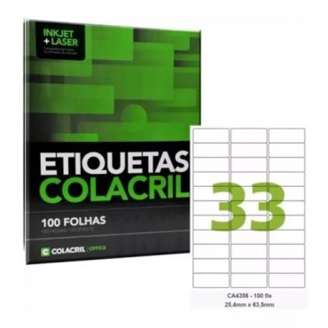 Etiqueta Colacril A4356 25.4x 63.5 C/100 Folhas