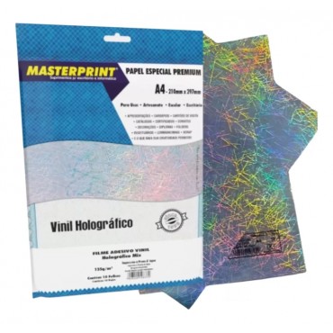 Filme A4 135g Adesivo Vinil Holográfico c/10 folhas Masterprint Filme A4 135g Adesivo Vinil Holográfico c/10 folhas Masterprint