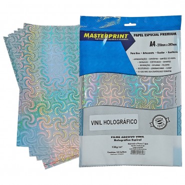 Filme A4 135g Adesivo Vinil Holográfico Espiral c/10 folhas Masterprint Filme A4 135g Adesivo Vinil Holográfico Espiral c/10 folhas Masterprint