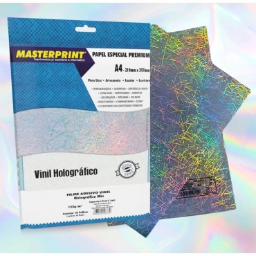 Filme A4 135g Adesivo Vinil Holográfico Mix c/10 folhas Masterprint Filme A4 135g Adesivo Vinil Holográfico Mix c/10 folhas Masterprint