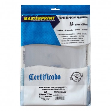 Filme A4 135g Adesivo Vinil Prata Glossy c/10 folhas Masterprint Filme A4 135g Adesivo Vinil Prata Glossy c/10 folhas Masterprint