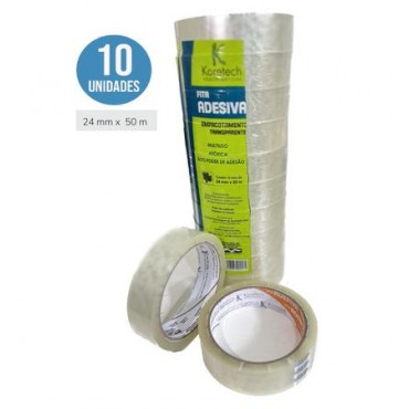 Pacote Fita Adesiva Transparente 24x50 Koretech C/10 unidades