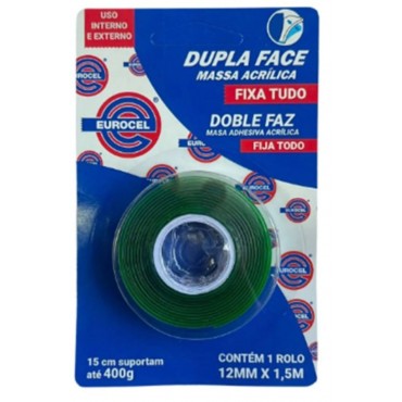 Fita Dupla Face Fixa Forte Uso Interno 12mm x 1,5m Eurocel