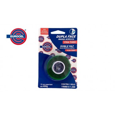 Fita Dupla Face Fixa Forte Uso Interno 19mm x 1,5m Eurocel