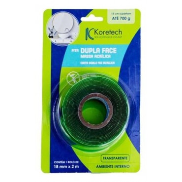 Fita Dupla Face Fixa Forte Massa Acrilica 18x2M Koretech