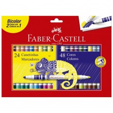 Hidrocor Faber Castell Bicolor 24 Canetas 48 Cores