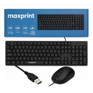 Kit Teclado e Mouse c/ fio CF1000 USB 2.0 Preto Maxprint Kit Teclado e Mouse c/ fio CF1000 USB 2.0 Preto Maxprint
