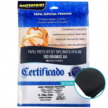 Papel Cartao Masterprint Diplomata A4 180g C/50F – Preto