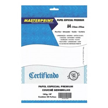 Papel A4 160g Couche Semi Brilho Branco c/ 50 folhas Masterprint Papel A4 160g Couche Semi Brilho Branco c/ 50 folhas Masterprint