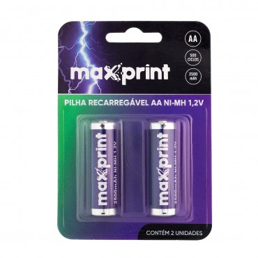 Pilha Recarregável Maxprint AA (2A) Pequena c/2 Pilha Recarregável Maxprint AA (2A) Pequena c/2