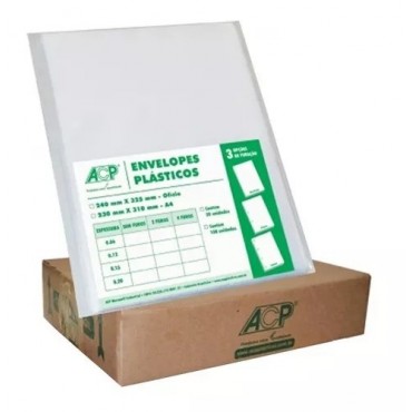 Caixa Envelope Saco Plástico Oficio 4 Furos (0.15) Grosso C/400